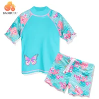 BAOHULU 2017 Summer Print Butterfly Baby Girls Swimsuit Children Swimwear Girl UPF50+ Kids Swimming Suits Beach Sun Suit Cyan image