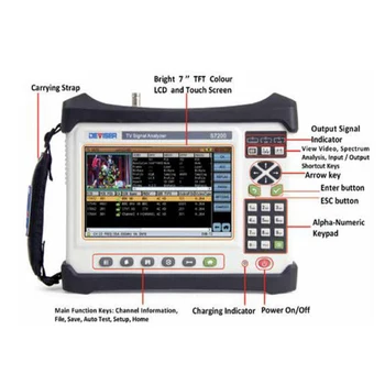 Digital & Analog TV Signal Analyzer DVB-C/C2 DVB-T/T2 DVB-S/S2 Satellite Analysis Meter S7200 ( ATSC and ISDB-Tb Option)
Digital & Analog TV Signal Analyzer DVB-C/C2 DVB-T/T2 DVB-S/S2 Satellite Analysis Meter S7200 ( ATSC and ISDB-Tb Option)