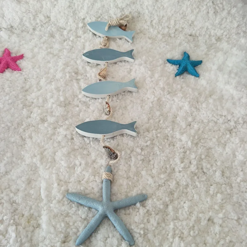 Waliicorners style resin starfish wooden fish string home decor fishing net accessories wall hanging background shooting props 16