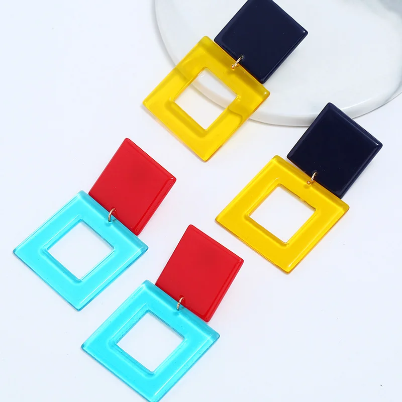 8Seasons New Creative Acrylic Earrings Navy Blue Yellow/ Red Blue Geometric Square Drop Earrings 5.2cm(2") x 3cm(1 1/8"), 1 Pair
8Seasons New Creative Acrylic Earrings Navy Blue Yellow/ Red Blue Geometric Square Drop Earrings 5.2cm(2") x 3cm(1 1/8"), 1 Pair