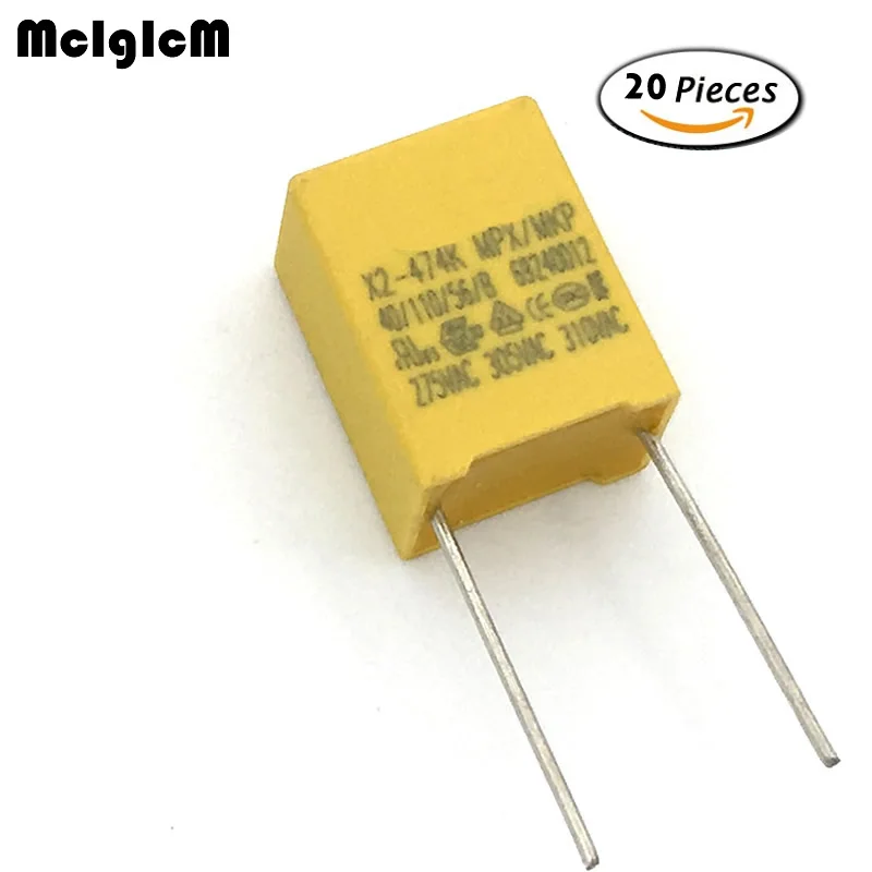 MCIGICM 20pcs capacitor X2 capacitor 275VAC X2 Polypropylene film capacitor 0.47uF 470nF Pitch 10mm
MCIGICM 20pcs capacitor X2 capacitor 275VAC X2 Polypropylene film capacitor 0.47uF 470nF Pitch 10mm