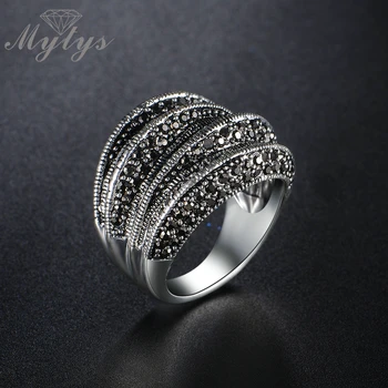 Mytys Brand Pave Setting Black Marcasite Blink Ring Retro Design Vintage Rings for Women Geometric Cross Antique Ring R1808
Mytys Brand Pave Setting Black Marcasite Blink Ring Retro Design Vintage Rings for Women Geometric Cross Antique Ring R1808