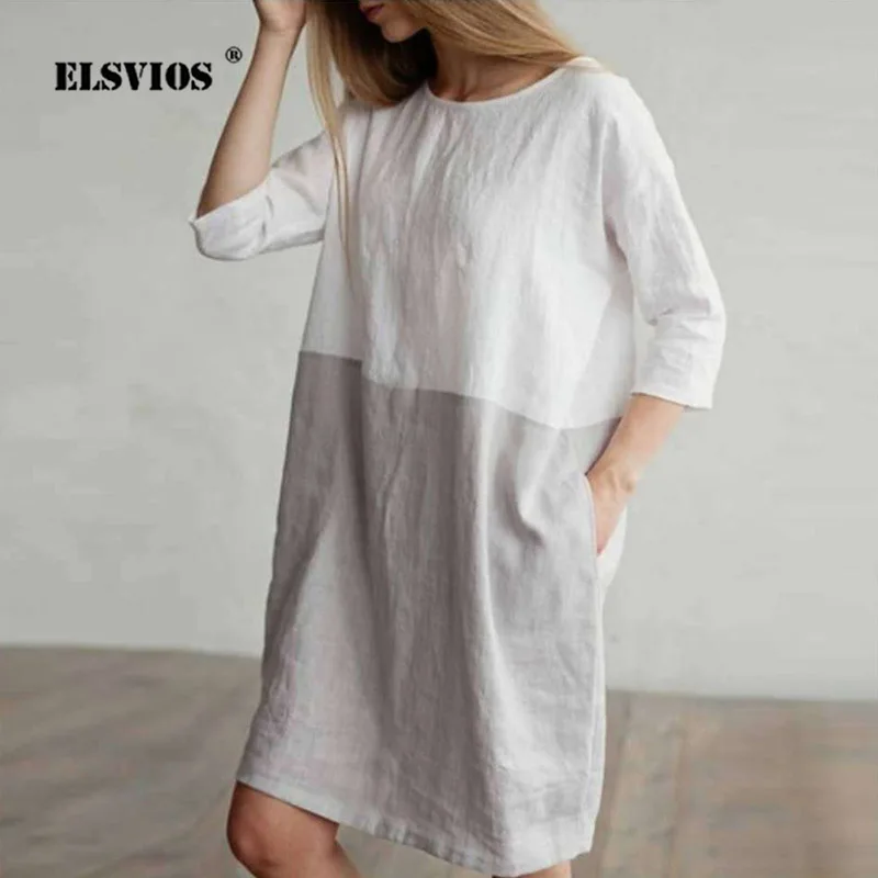 ELSVIOS Casual O Neck Pockets Loose Shirt Dress Women Spring Three Quarter Sleeve Patchwork Cotton Line Dress Female Party Dress
ELSVIOS Casual O Neck Pockets Loose Shirt Dress Women Spring Three Quarter Sleeve Patchwork Cotton Line Dress Female Party Dress
