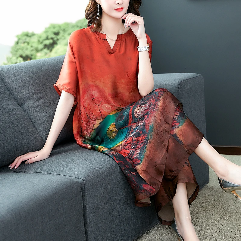 2019 Summer Vintage Original Silk Printing Irregular Blouses + Wide Leg Pants 2 Piece Set Summer Casual Trousers Suit XL-6XL
2019 Summer Vintage Original Silk Printing Irregular Blouses + Wide Leg Pants 2 Piece Set Summer Casual Trousers Suit XL-6XL