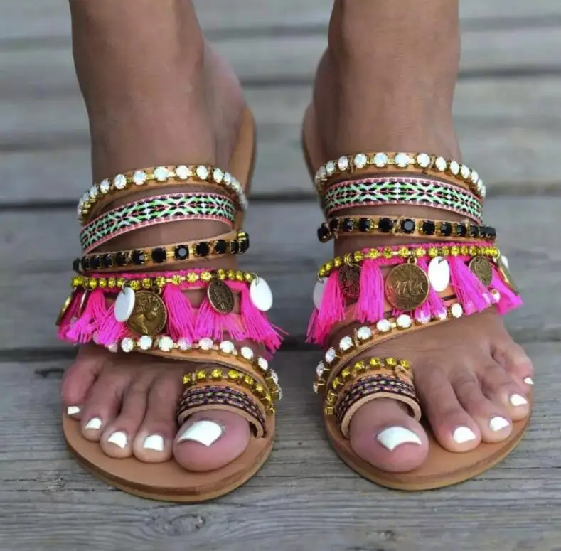 2019 summer new national wind flat women's shoes rhinestone toe large size lightweight flat ladies sandals a076
2019 summer new national wind flat women's shoes rhinestone toe large size lightweight flat ladies sandals a076