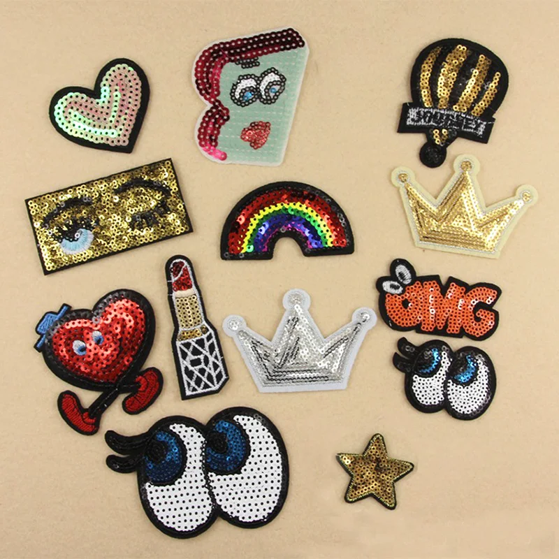 Gold Silver Crown Eyes Star Rainbow Heart Sequin Embroidery Patches for Clothing Iron on Clothes Appliques Badge Stripe Sticker
Gold Silver Crown Eyes Star Rainbow Heart Sequin Embroidery Patches for Clothing Iron on Clothes Appliques Badge Stripe Sticker