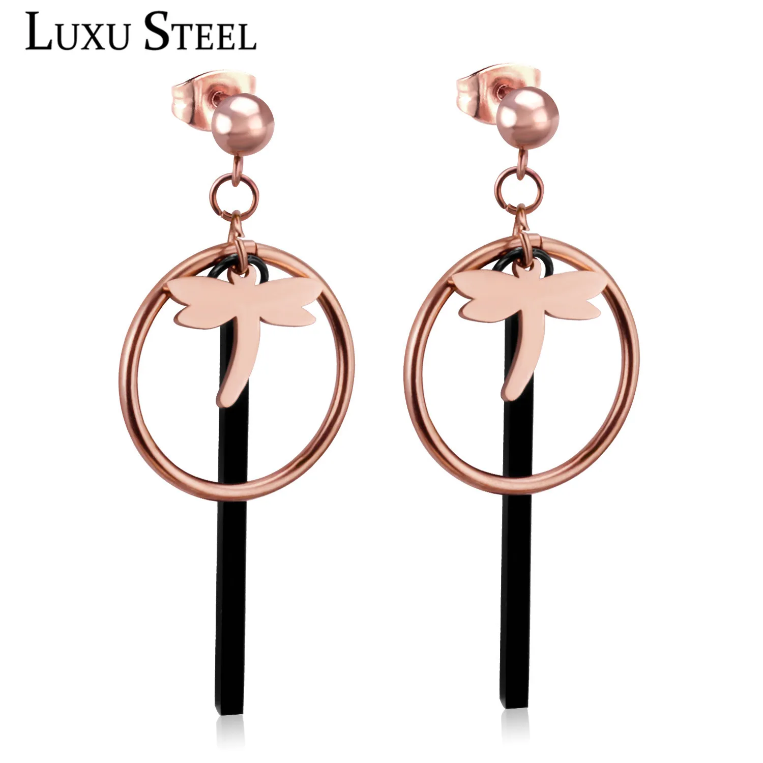 LUXUSTEEL Women/Girl Dragonfly Earrings Stainless Steel Rose Gold Black Round Geometry Pendant Drop Earrings Statement Jewelry
LUXUSTEEL Women/Girl Dragonfly Earrings Stainless Steel Rose Gold Black Round Geometry Pendant Drop Earrings Statement Jewelry