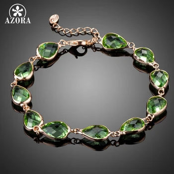 AZORA Rose Gold Color 11pcs Green Pear Shape Stellux Australian Crystal Tennis Chain Bracelets TS0158 
AZORA Rose Gold Color 11pcs Green Pear Shape Stellux Australian Crystal Tennis Chain Bracelets TS0158