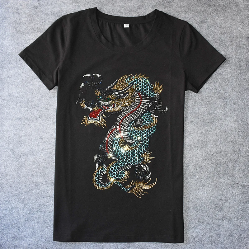 New 2018 Short Sleeve Custom Fancy Design Women t-shirts Dragon Print Rhinestone Female Tshirts Cotton Casual Tee
New 2018 Short Sleeve Custom Fancy Design Women t-shirts Dragon Print Rhinestone Female Tshirts Cotton Casual Tee