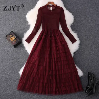 2019 New Designer Autumn Dress Women Fashion Long Sleeve Ruffles Cascading Mid Calf Tulle Cake Dresses Party robe femme
2019 New Designer Autumn Dress Women Fashion Long Sleeve Ruffles Cascading Mid Calf Tulle Cake Dresses Party robe femme