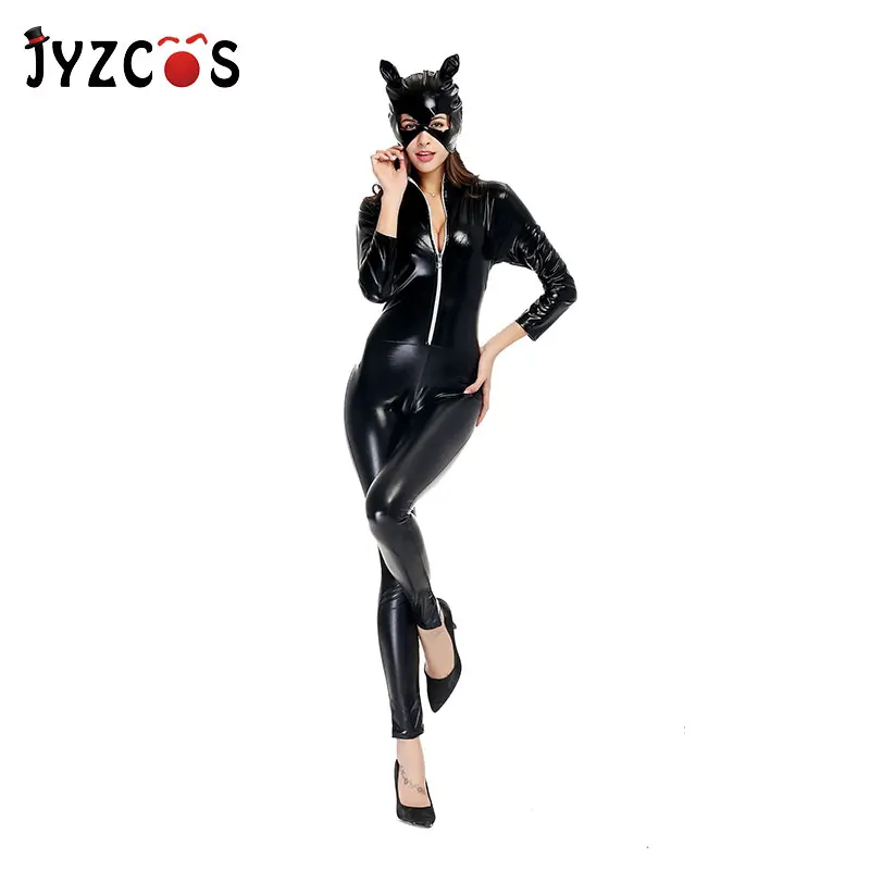 JYZCOS Sexy Catwoman Costume Adult Women Black Patent Leather Stretchable Catsuit Halloween Purim Cosplay Outfit 
JYZCOS Sexy Catwoman Costume Adult Women Black Patent Leather Stretchable Catsuit Halloween Purim Cosplay Outfit
