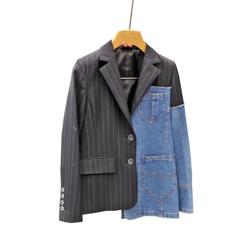 2019 Spring Autumn Korean Women Single Breasted Contrast Color Striped Denim Patchwork Blazer Coat OL Long Sleeve Blazers Jc2853
2019 Spring Autumn Korean Women Single Breasted Contrast Color Striped Denim Patchwork Blazer Coat OL Long Sleeve Blazers Jc2853