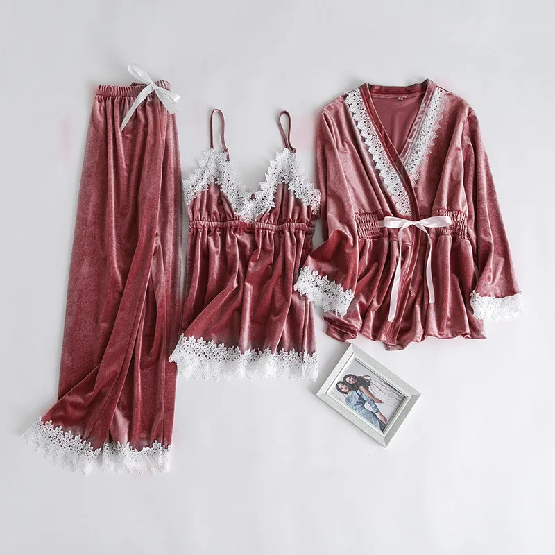 3 Pieces 1 Set Autumn Winter Women Pyjamas Sets Thick Warm Velvet Suit Robe Long Sleeve Female Lace Pants Sleepwear Homewear
3 Pieces 1 Set Autumn Winter Women Pyjamas Sets Thick Warm Velvet Suit Robe Long Sleeve Female Lace Pants Sleepwear Homewear