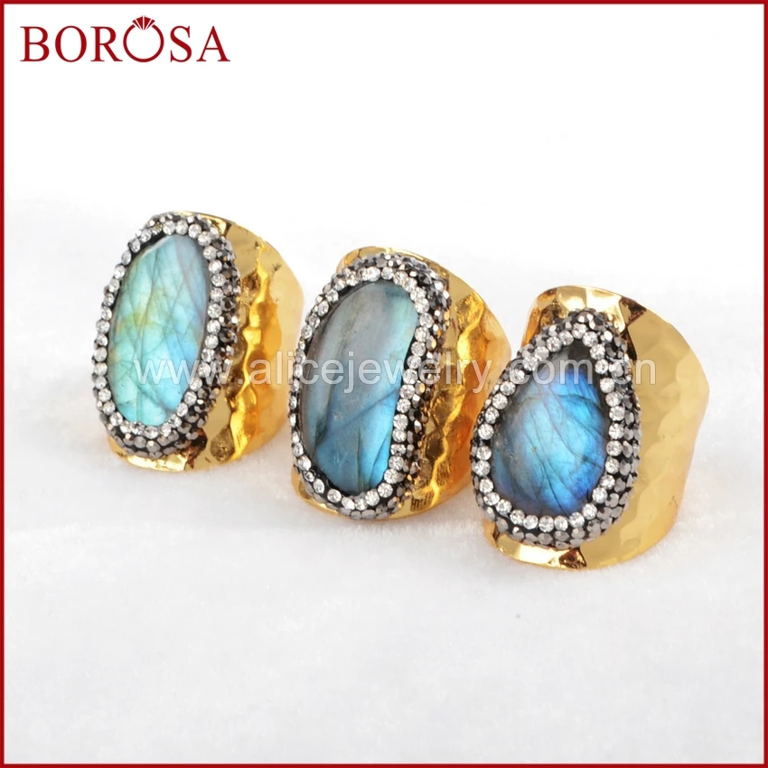 BOROSA Natural Labradorite Stone With Zircon Pave Rings Vintage Druzy Gold Color Rings J129
BOROSA Natural Labradorite Stone With Zircon Pave Rings Vintage Druzy Gold Color Rings J129