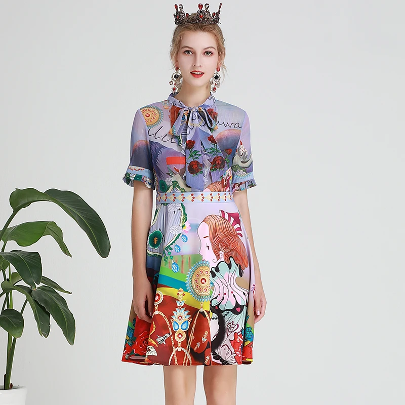 2019 Summer Pretty Print Dress Women High Quality Sweet Short Sleeve O_neck Bow Above Knee Mini Cute Dress
2019 Summer Pretty Print Dress Women High Quality Sweet Short Sleeve O_neck Bow Above Knee Mini Cute Dress