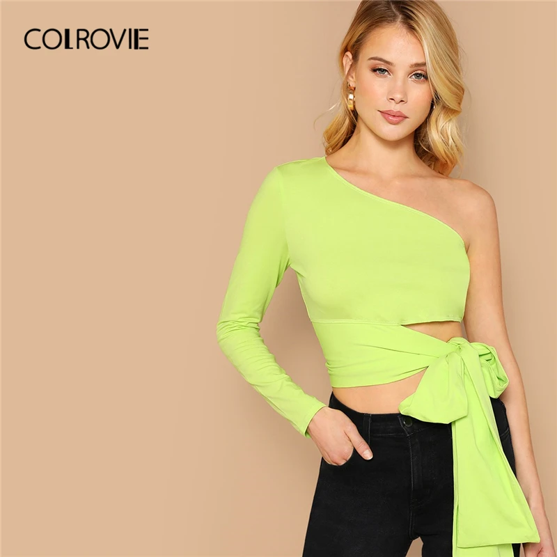 COLROVIE Green One Shoulder Self Belted Sexy Crop Top Female T Shirt 2019 Summer Style Slim Fit Office Ladies Tee Women Shirts
COLROVIE Green One Shoulder Self Belted Sexy Crop Top Female T Shirt 2019 Summer Style Slim Fit Office Ladies Tee Women Shirts