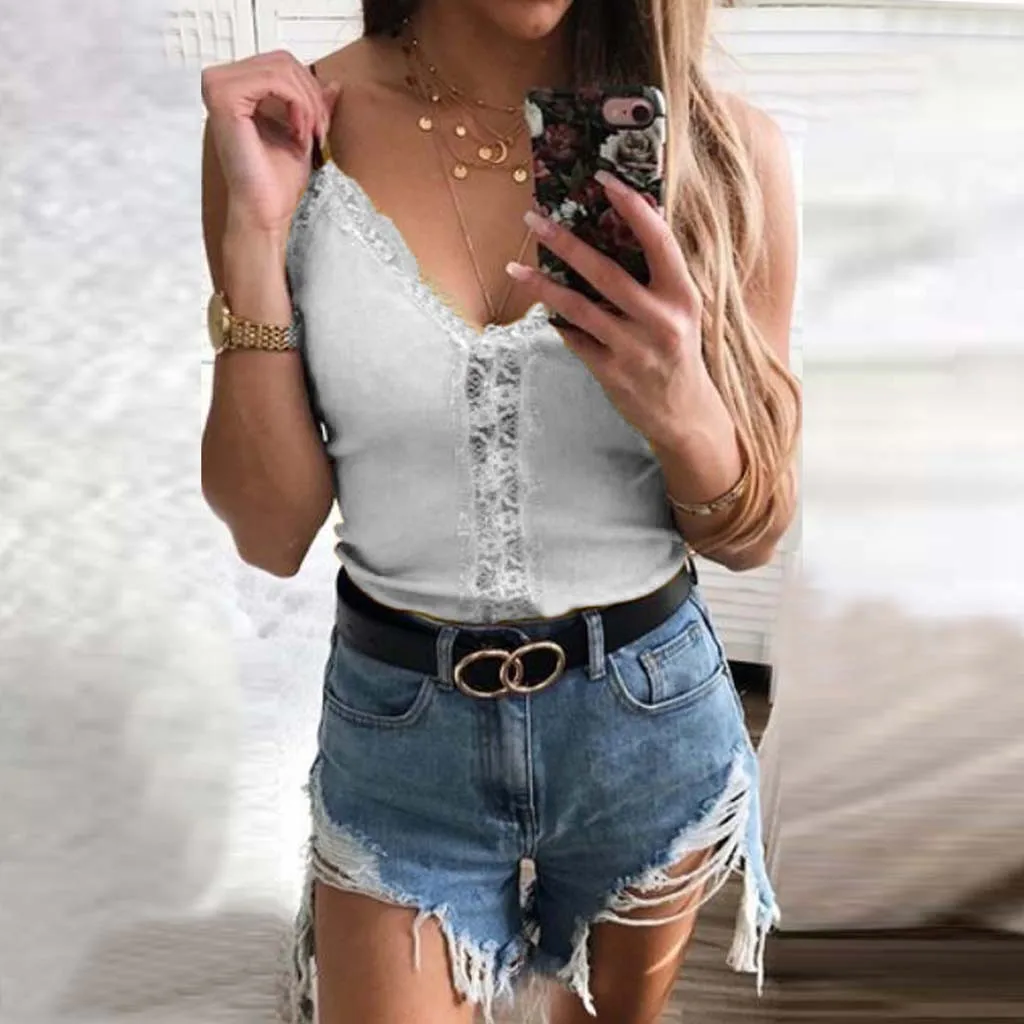 Strappy Lace Patchwork Camis Tops Sexy V-Neck Summer Fashion Sleeveless Tee Top Wome'sn Camisole Tank Sexy Vest Female Blusas
Strappy Lace Patchwork Camis Tops Sexy V-Neck Summer Fashion Sleeveless Tee Top Wome'sn Camisole Tank Sexy Vest Female Blusas