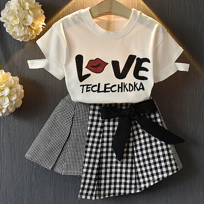 Girls Sets 2019 New Children's Clothing Girls Letter Printed Short-Sleeved T-Shirt + Bow Lattice Skirt Two-Piece Suit
Girls Sets 2019 New Children's Clothing Girls Letter Printed Short-Sleeved T-Shirt + Bow Lattice Skirt Two-Piece Suit