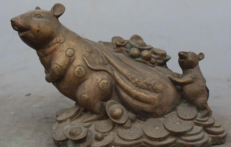 6" Chinese White Copper Fengshui Folk Zodiac Year Mouse Money Wealth Rich Statue R0707
6" Chinese White Copper Fengshui Folk Zodiac Year Mouse Money Wealth Rich Statue R0707