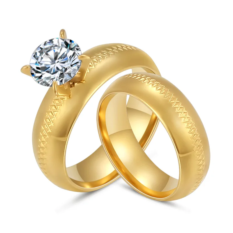 1 Pair Gold Color Stainless Steel Wedding Engagement Rings Set For Women AAA CZ Bands Round Ring Fashion Jewelry Gift (A1122)
1 Pair Gold Color Stainless Steel Wedding Engagement Rings Set For Women AAA CZ Bands Round Ring Fashion Jewelry Gift (A1122)