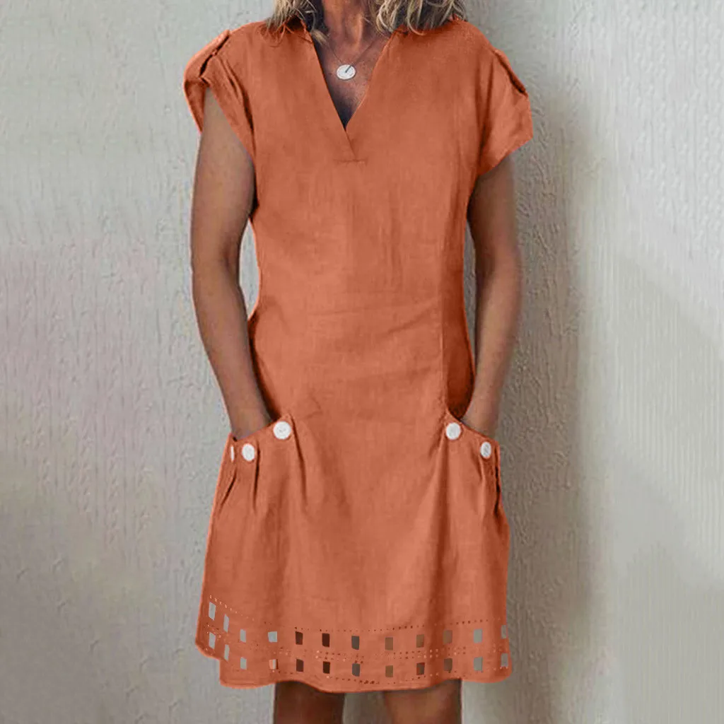 Tops 2019 Dress Women Casual V-Neck Ruffled Pockets Lace Shift Daily Buttoned-decor Dresses Dress Women Summer Dress 30
Tops 2019 Dress Women Casual V-Neck Ruffled Pockets Lace Shift Daily Buttoned-decor Dresses Dress Women Summer Dress 30