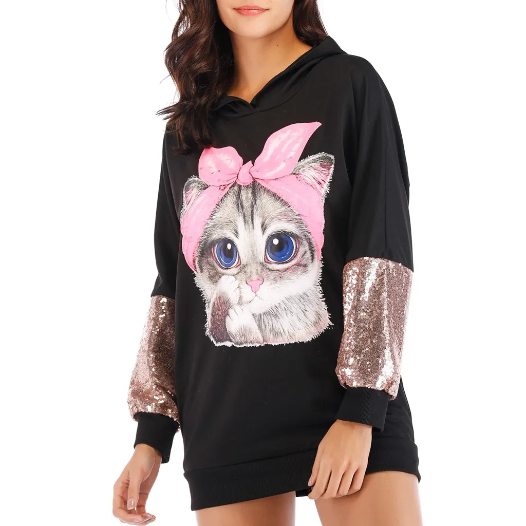 Women's hooded hooded sweatshirt long-sleeved O-neck cat print stitching sequined hooded sweatshir casual shirt jacket #L10
Women's hooded hooded sweatshirt long-sleeved O-neck cat print stitching sequined hooded sweatshir casual shirt jacket #L10