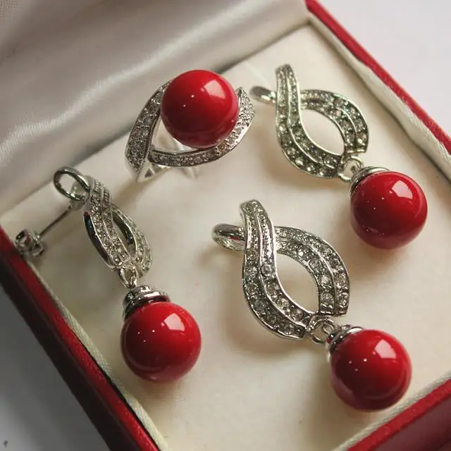 hot sell new - Hot! noble new jewelry silver plated + 12mm vermilion red pearl pendant, earring, , ring set
hot sell new - Hot! noble new jewelry silver plated + 12mm vermilion red pearl pendant, earring, , ring set