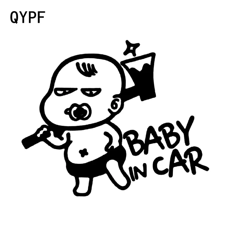 

QYPF 15.2CM*12.7CM Interesting Cartoon BABY ON BOARD Baby In The Car Stickers Warning Vinyl Decoration S9-2050
