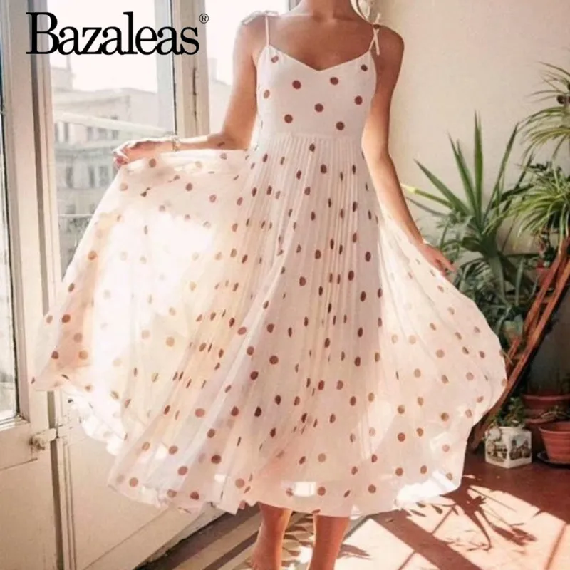 Bazaleas Retro Draped midi women dress Chic Spaghetti Strap Summer Dress 2019 Vintage Dot Print vestido drop shipping
Bazaleas Retro Draped midi women dress Chic Spaghetti Strap Summer Dress 2019 Vintage Dot Print vestido drop shipping