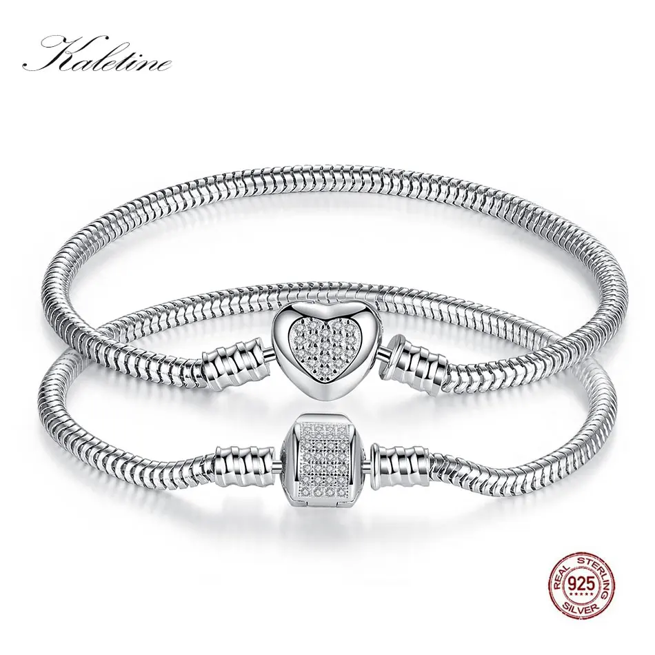 KALETINE Charms Original 925 Sterling Silver Bracelets For Women Heart Love Snake Chain Bead Snap Jewelry Bangle & Bracelet 18CM 
KALETINE Charms Original 925 Sterling Silver Bracelets For Women Heart Love Snake Chain Bead Snap Jewelry Bangle & Bracelet 18CM