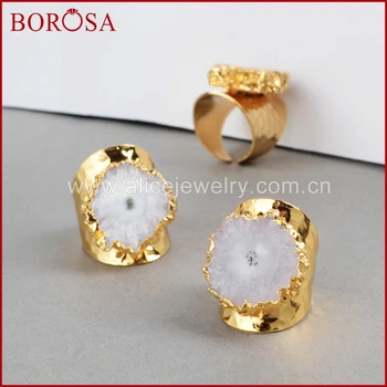 BOROSA Natural White Solar Quartz Band Ring,Gold Color Druzy Quartz Cuff Open Adjustable Ring Gems Jewelry for Women G0439
BOROSA Natural White Solar Quartz Band Ring,Gold Color Druzy Quartz Cuff Open Adjustable Ring Gems Jewelry for Women G0439