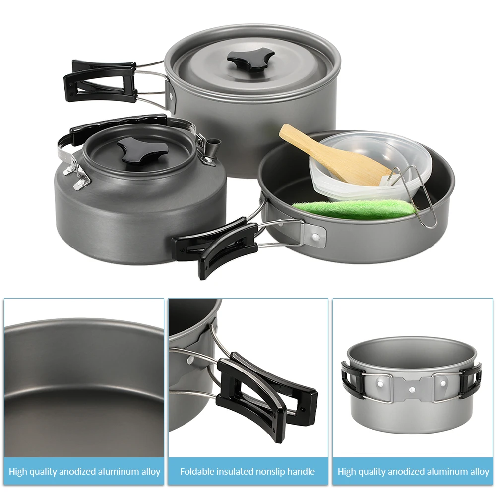 Folding Portable Aluminium Camping Cooking Cookware Set Pots Pans Kettle Spoon
