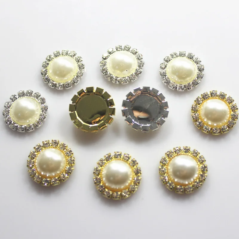 100 шт 18 мм Свадебные украшения пуговицы Стразы хрустальные жемчужные кнопки с