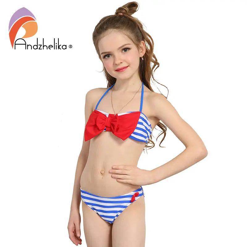 Image Andzhelika Summer 2017 New Girls Bikini Striped Top Big bow Children s Swimwear Bikini Set Swim Suit For Girl Swimwear AK23