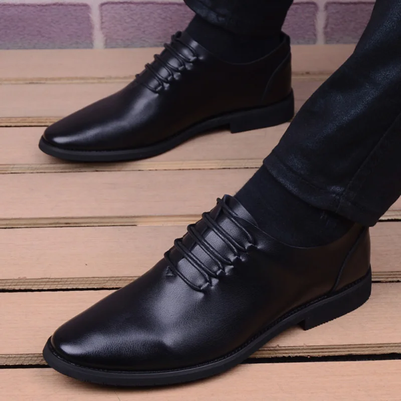 Фото Туфли-оксфорды мужские кожаные с острым носком дышащие черные | Обувь
