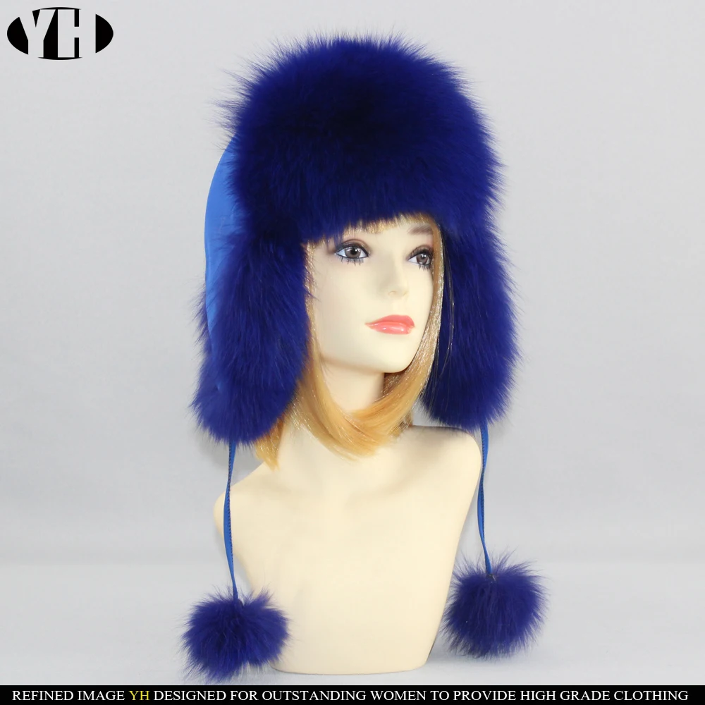 Фото 2019 new arrive women real fox fur cap warm ear Bomber Hats raccoon hat earmuffs trapper earflap | Аксессуары для одежды