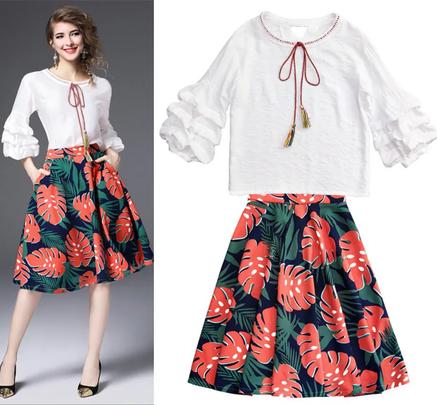 High Quality Skirt Suits Spring Women Vintage Flowers Lantern Sleeve Tops Blouse And Leaf Print Pleated Skirt Suits Set NS202
High Quality Skirt Suits Spring Women Vintage Flowers Lantern Sleeve Tops Blouse And Leaf Print Pleated Skirt Suits Set NS202