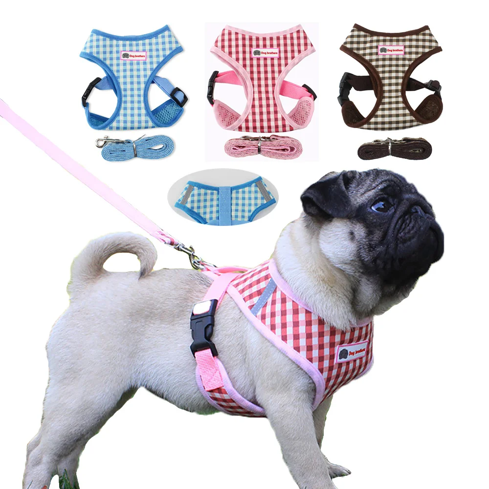 Wholesale Plaid Breathable Mesh Reflective French Bulldog Pet Dog Harness And Leash Set Pet Cat Vest Harness For Chihuahua
Wholesale Plaid Breathable Mesh Reflective French Bulldog Pet Dog Harness And Leash Set Pet Cat Vest Harness For Chihuahua