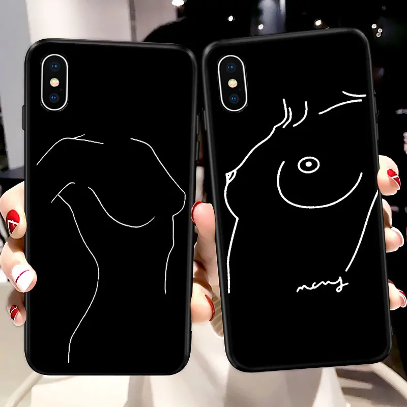 

Simple Line Women Chest Naked Body Girl Breast Soft Silicone Phone Case For Samsung Galaxy S7 S8 S9 Cover