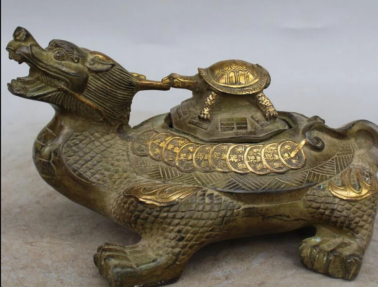 9" China Bronze Wealth Money Dragon tortoise Turtle Incense Burner Censer Statue R0709
9" China Bronze Wealth Money Dragon tortoise Turtle Incense Burner Censer Statue R0709