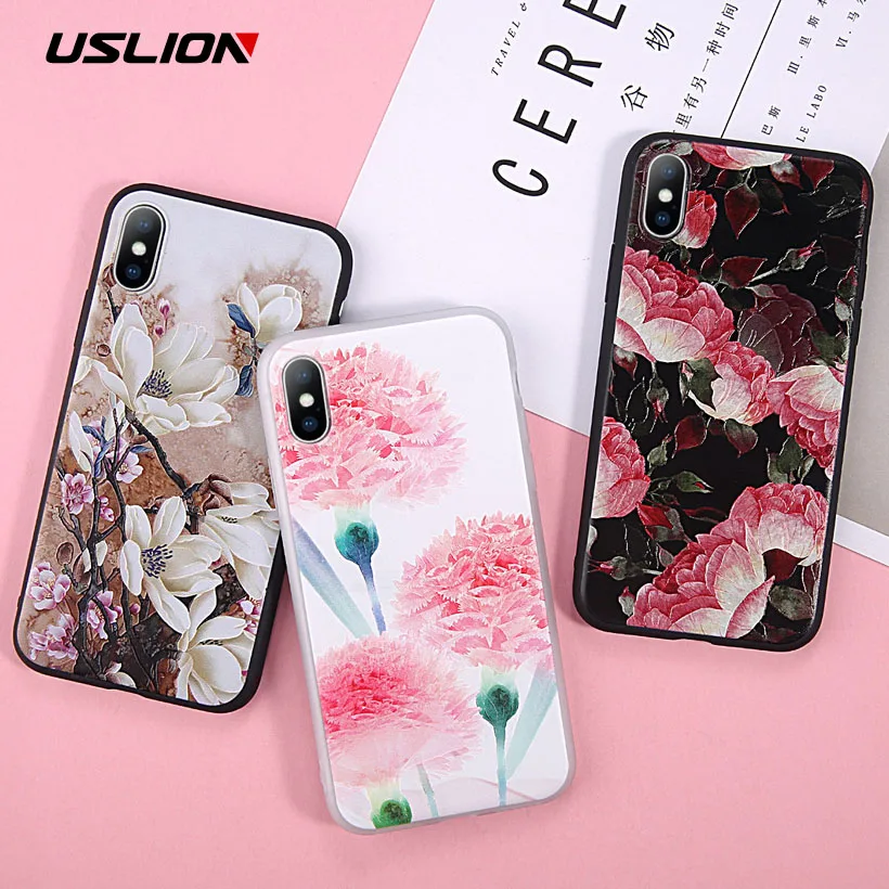 Чехол для телефона USLION iPhone 8 7 Plus XS XR Max X 3D рельефные Чехлы 6 6s Spft TPU чехол |