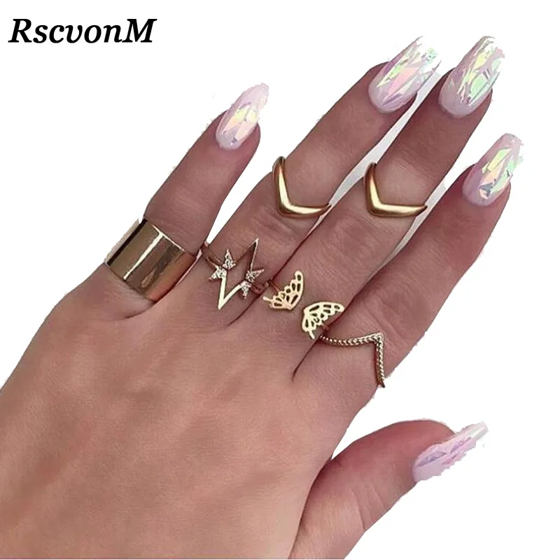 RscvonM New 7Pcs/ Set Fashion Star Butterfly V Shaped Geometric Gold Joint Ring Women Personality Party Ring Set Combination
RscvonM New 7Pcs/ Set Fashion Star Butterfly V Shaped Geometric Gold Joint Ring Women Personality Party Ring Set Combination