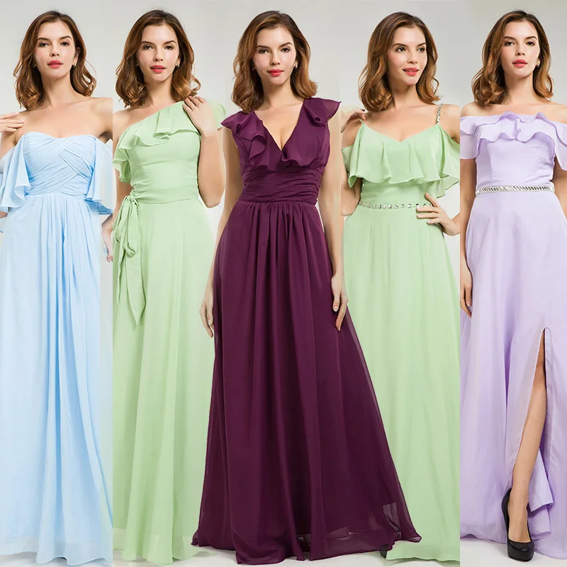 Afforable Long Mix Design Bridesmaid Dresses Mint Chiffon Ruffle Neck Chiffon Lavender Wedding Party Dress
Afforable Long Mix Design Bridesmaid Dresses Mint Chiffon Ruffle Neck Chiffon Lavender Wedding Party Dress