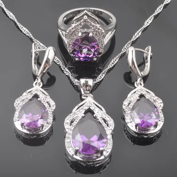 2020 New Jewelry Sets Women's Purple Crystal Silver Color Zirconia Earrings Pendant Necklace Wedding Ring Set QZ0306
2020 New Jewelry Sets Women's Purple Crystal Silver Color Zirconia Earrings Pendant Necklace Wedding Ring Set QZ0306