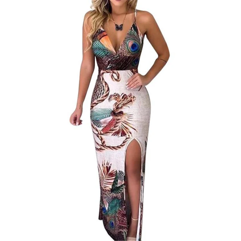Fashion Peacock feathers Split Women Maxi Dress Stretch Sleeveless Vintage Bodycon Dresses Elegant Vestido Summer 2019 Robe
Fashion Peacock feathers Split Women Maxi Dress Stretch Sleeveless Vintage Bodycon Dresses Elegant Vestido Summer 2019 Robe
