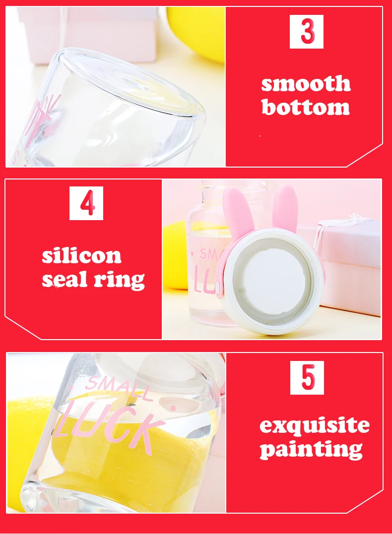 Glass Water Bottle Sports BPA Free for Kids Animal Fruit Portable Cute Water Bottle Drinkware Tour Bottles for Children Cartoon (17)