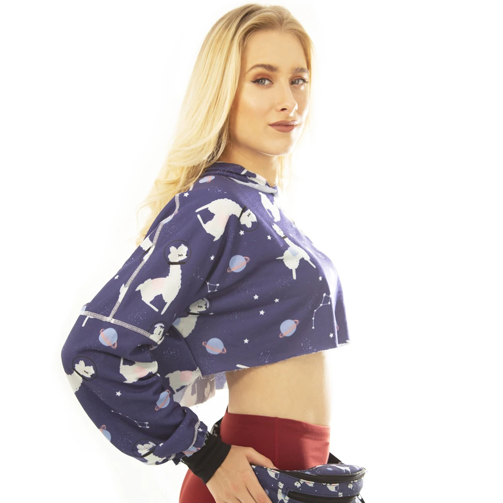 Fashion Hooded Women Outwear Blue Alpaca Printing Sexy Short Pullover Stitching Casual Navel Cropped Hoodies Sweatshirt
Fashion Hooded Women Outwear Blue Alpaca Printing Sexy Short Pullover Stitching Casual Navel Cropped Hoodies Sweatshirt