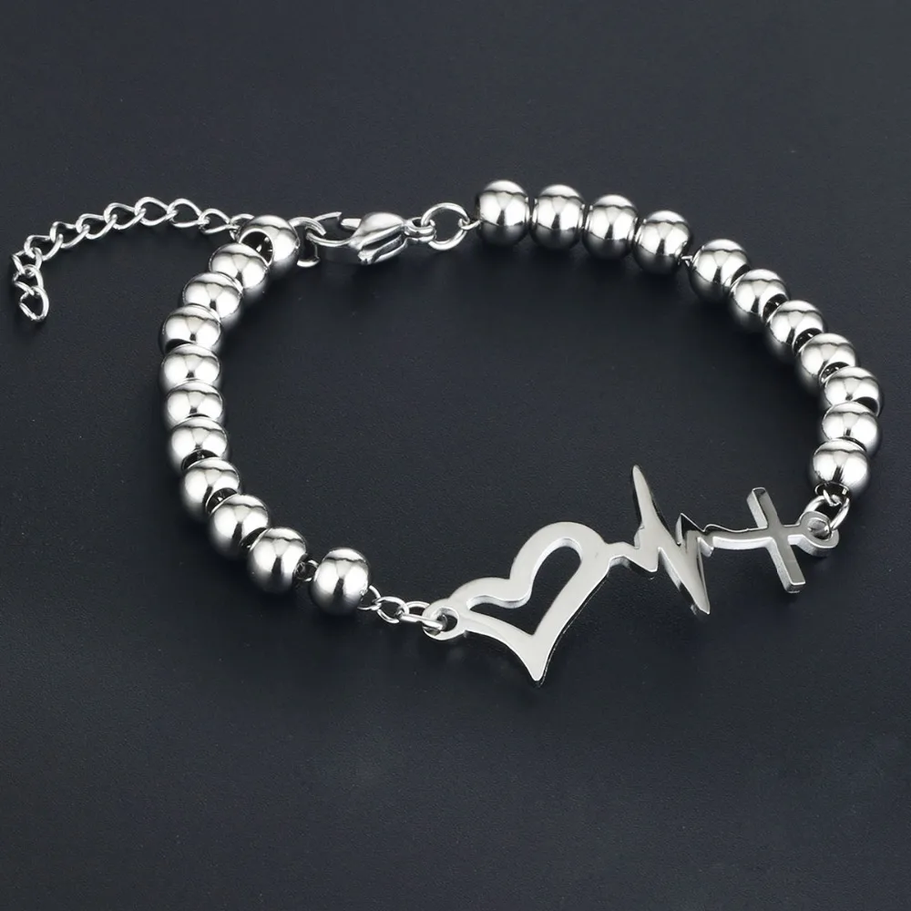Statement Jewelry Womens Cute Gift Stainless Steel Electrocardiogram Beads Bracelet Charms Strand Heartbeat Bracelet&Bangle MN41
Statement Jewelry Womens Cute Gift Stainless Steel Electrocardiogram Beads Bracelet Charms Strand Heartbeat Bracelet&Bangle MN41