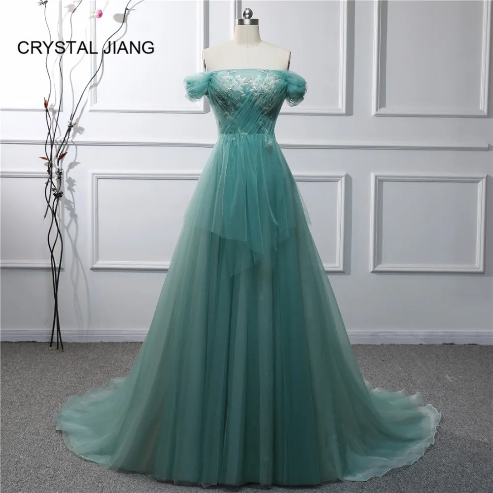 2018 Evening Dress Short Sleeves Boat Neck Green Tulle Lace Pleated Applique A Line Sweep Train Formal Dress Women Elegant
2018 Evening Dress Short Sleeves Boat Neck Green Tulle Lace Pleated Applique A Line Sweep Train Formal Dress Women Elegant
