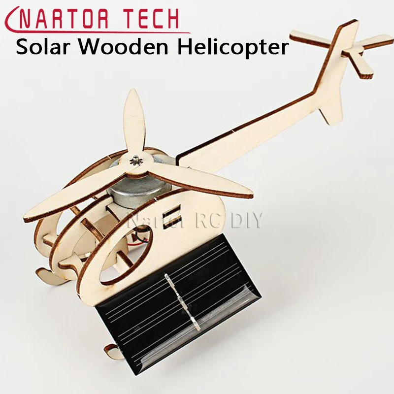 

Assembled Solar Wooden Helicopter Airplane DIY Aircraft Science Educational Toys Children's Toy Gift Creative Model